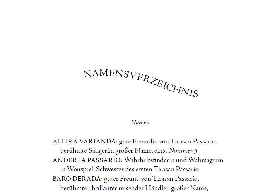 Screenshot vom Namensverzeichnis in "Die Magie der Lüge"