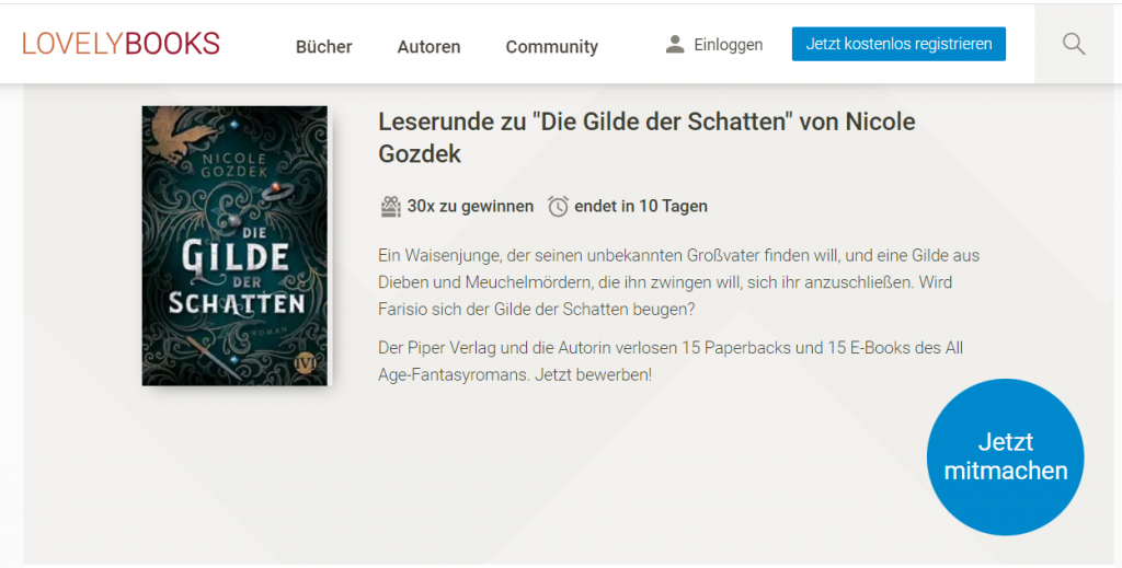 Screenshot von der Leserunde zu "Die Gilde der Schatten" auf Lovelybooks
