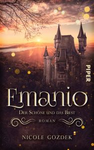 Cover zu "Emanio - Der Schöne und das Biest" mit Schloss vor Sonnenuntergang