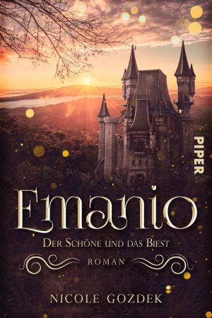 Cover zu "Emanio - Der Schöne und das Biest" mit Schloss vor Sonnenuntergang