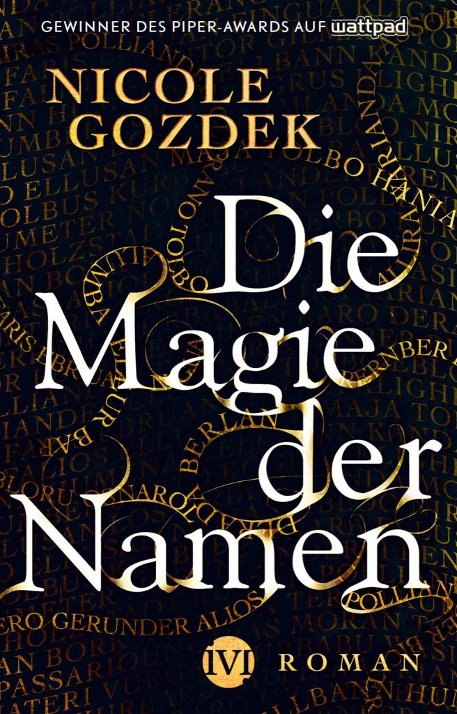 schwarz-goldenes Cover zu "Die Magie der Namen" mit weißem Titel