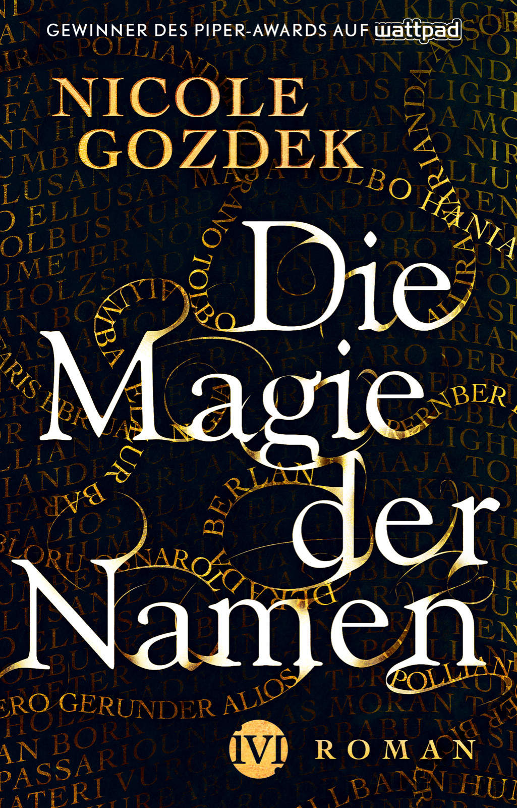 schwarz-goldenes Cover zu "Die Magie der Namen" mit weißem Titel