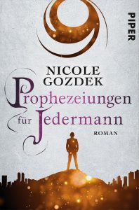 Mann steht auf einem goldenen funkelnden Hügel vor einer Skyline